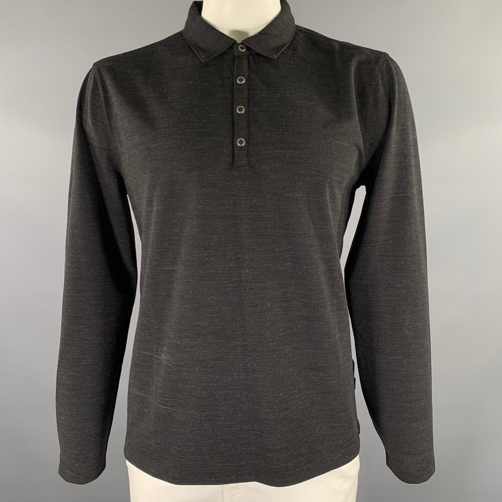 JOHN VARVATOS Size L Black Heather Wool Blend Long Polo